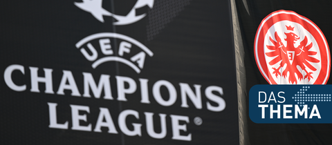 Eintracht-Fahne vor Champions League Logo