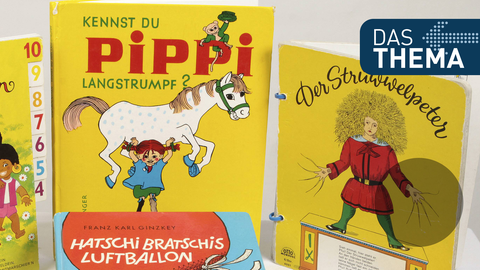 Cover verschiedener Kinderbücher (Pippi Langstrumpf, Struwwelpeter)