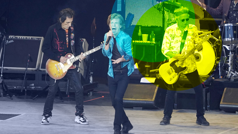 Ron Wood, Mick Jagger und Keith Richards von den Rolling Stones live bei der 'Sixty Tour' in der Waldbühne