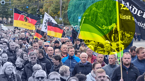 Demonstration am Tag der Deutschen Einheit in Frankfurt (Oder). Anlass waren die Energiekrise, der Ukraine-Krieg und die Corona-Politik. 