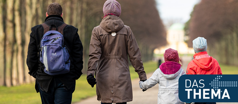 Eltern gehen mit ihren beiden Kindern spazieren