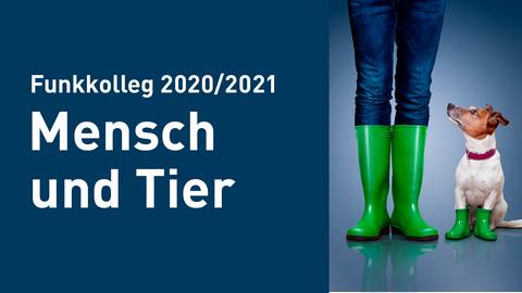 Logo Funkkolleg Mensch und Tier: Hund in Gummistiefeln neben Mensch in Gummistiefeln