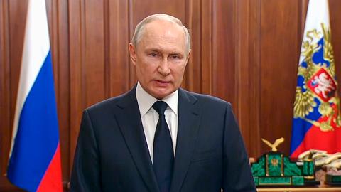 Wladimir Putin, Präsident von Russland, während einer Ansprache an die Nation